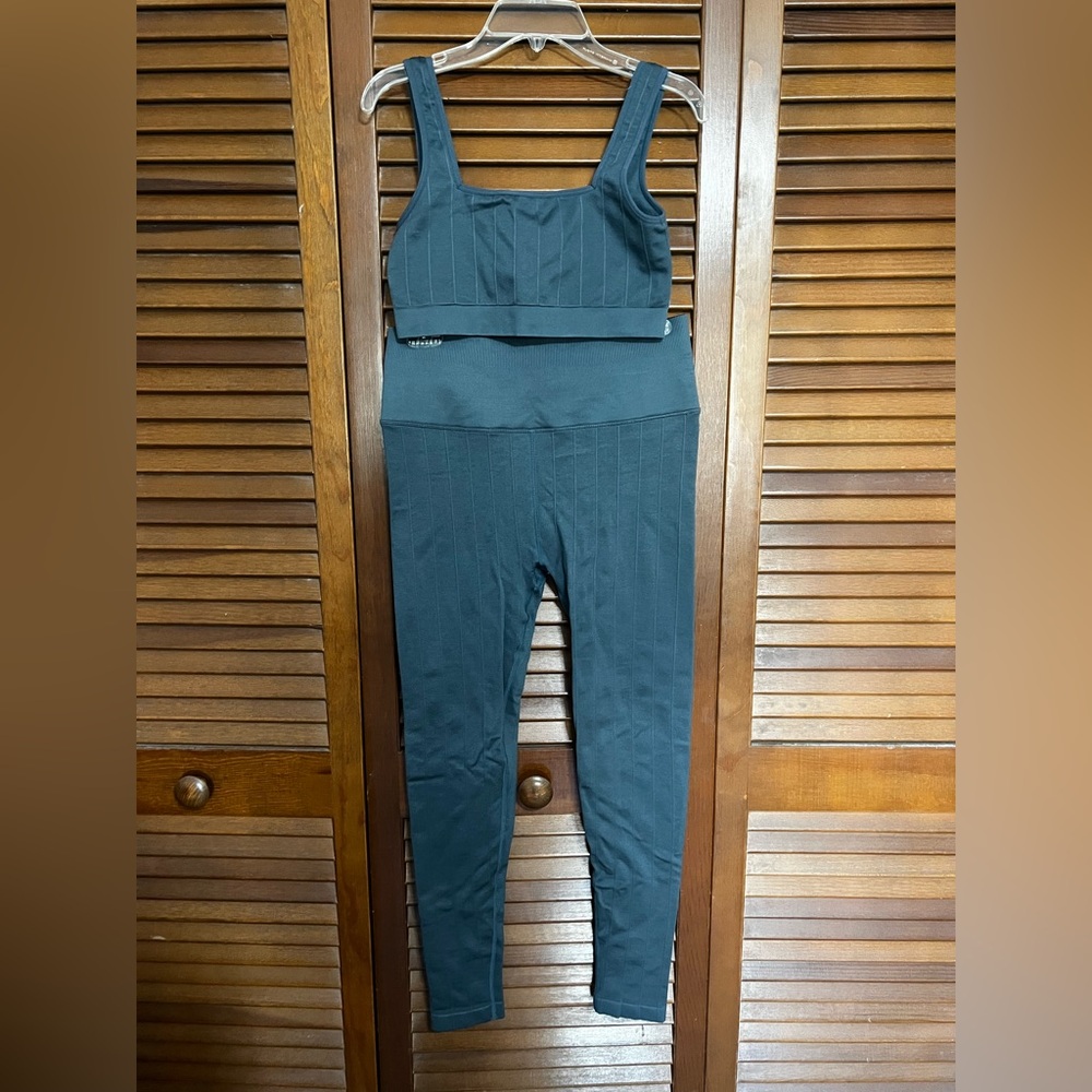 Spiritual Gangster Teal Ribbed Workout Set M/L